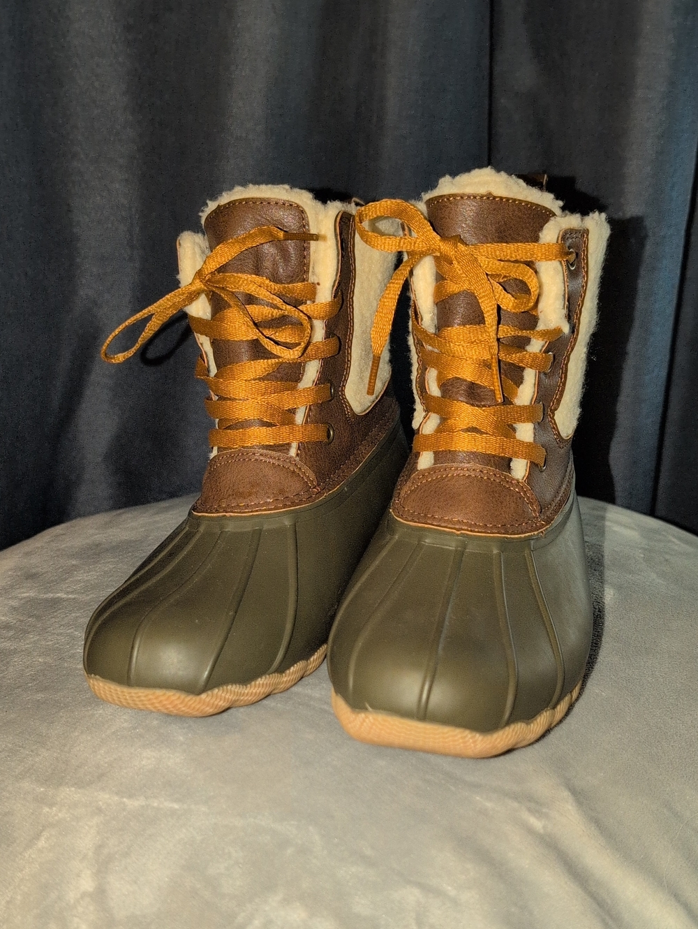 Aldi 3M Brown & Olive Winter Duck Boots with Sherpa Lining